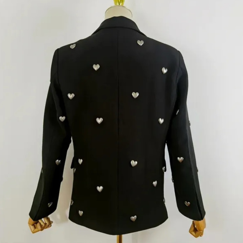 Black Double-Breasted Blazer with Textured Fabric - Picture 2 of 3